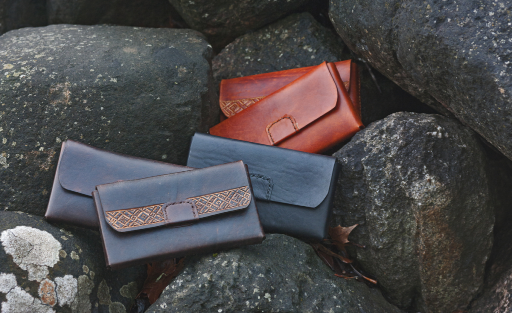 Leather belt pouches in various colors.