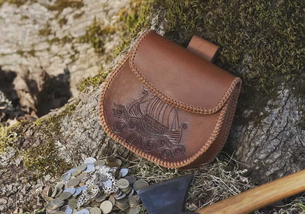 Belt pouch with a viking ship