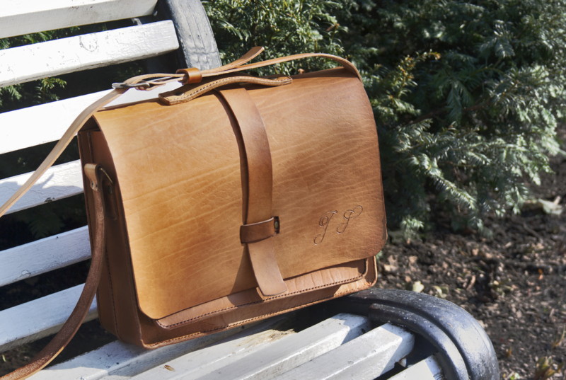 Leather briefcase with four pockets