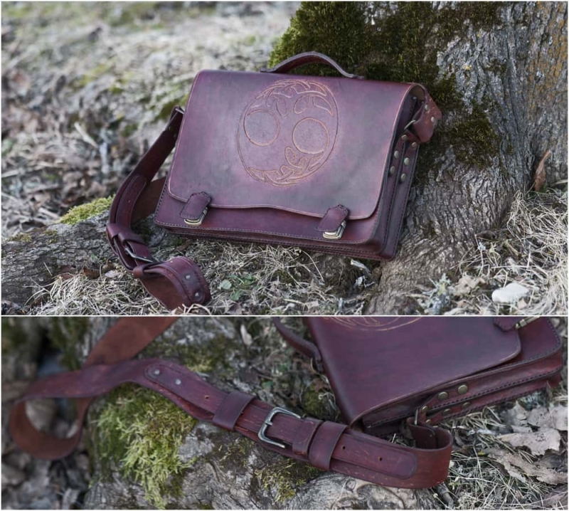 Leather briefcase with Yggdrasil