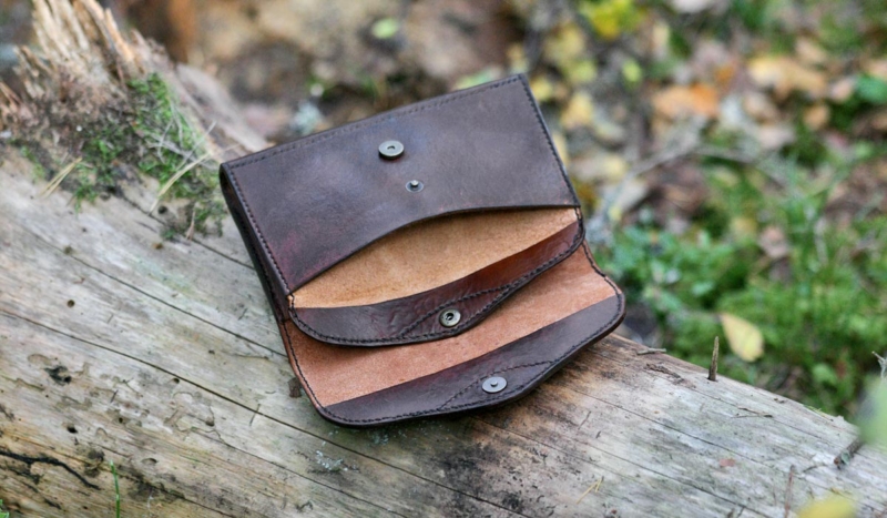 Dark brown leather purse inside