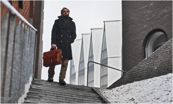 Leather briefcase with many pockets