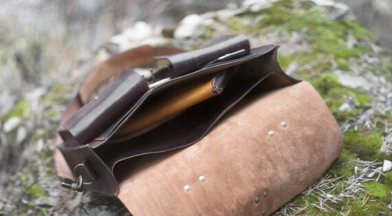 Briefcase with many pockets in dark brown