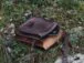 Dark brown leather handbag with Herringbone carvings