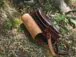 Leather handbag with four pockets in mahogany