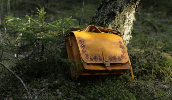 Yellow leather briefcase for women