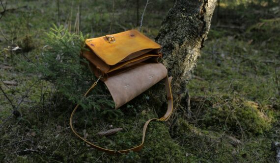 Yellow leather briefcase for women