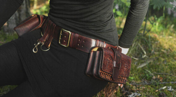 Leather belt set with capacious belt bags