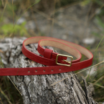 Narrow red leather belt for women