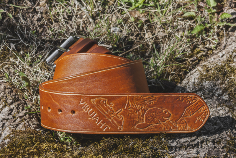Light brown leather belt for a bowhunter
