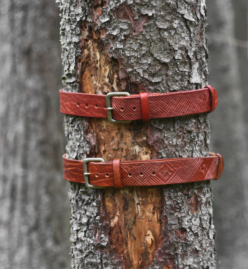 Brown hand carved leather belts