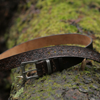 Dark brown carved leather belt