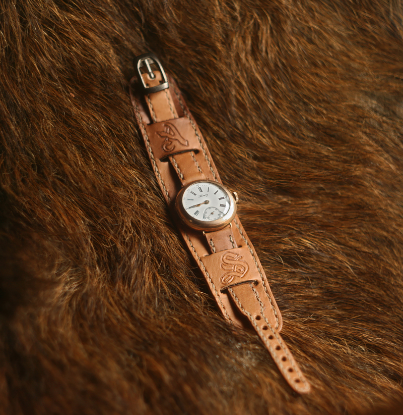 Leather watch strap with oiled natural finish. Handmade.