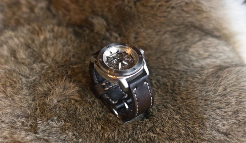 Dark brown leather watch strap