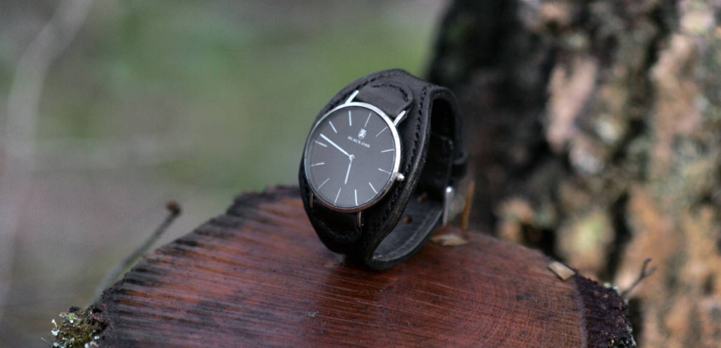 Black leather watch strap
