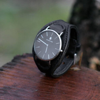 Black leather watch strap