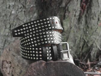 Leather belt with rivets