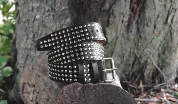 Leather belt with rivets