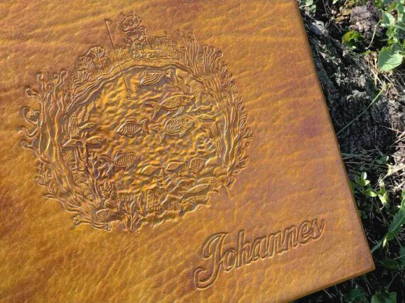 This photo features a closer look of the yellow photo album's cover decoration.