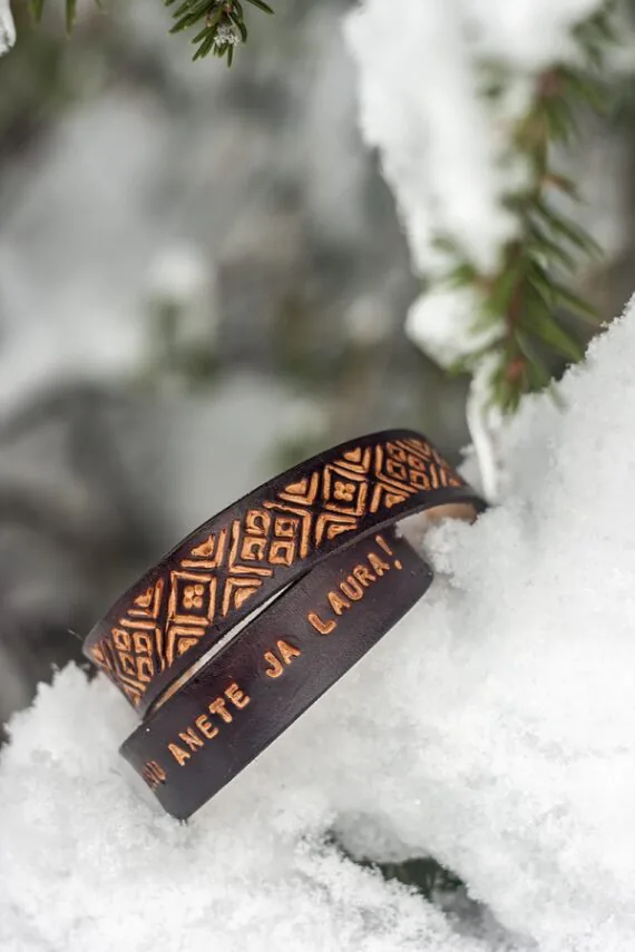 Wristband with pattern and message. Handmade memento.