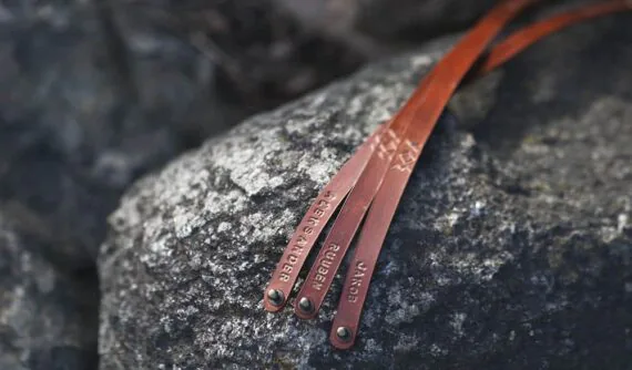 Buffalo leather brown wristbands with runes and names. Handmade.