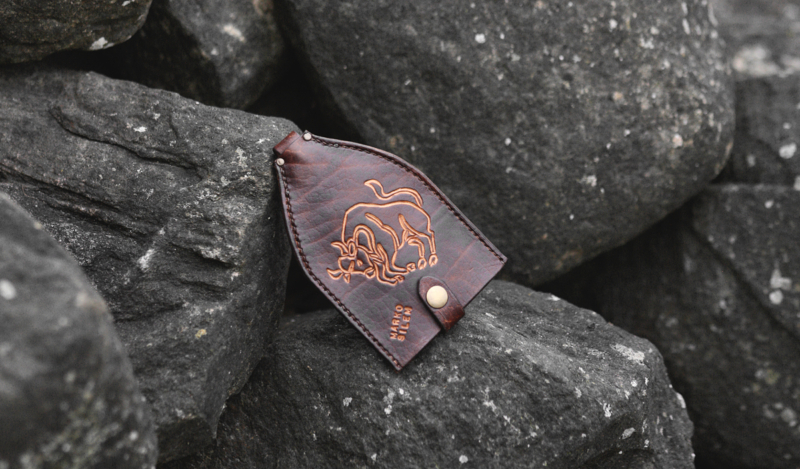 Leather key case with bull image
