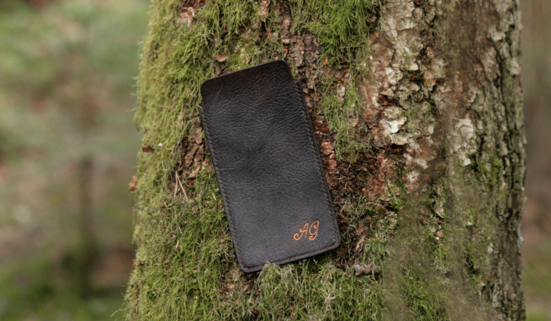 Leather phone sleeve with initials