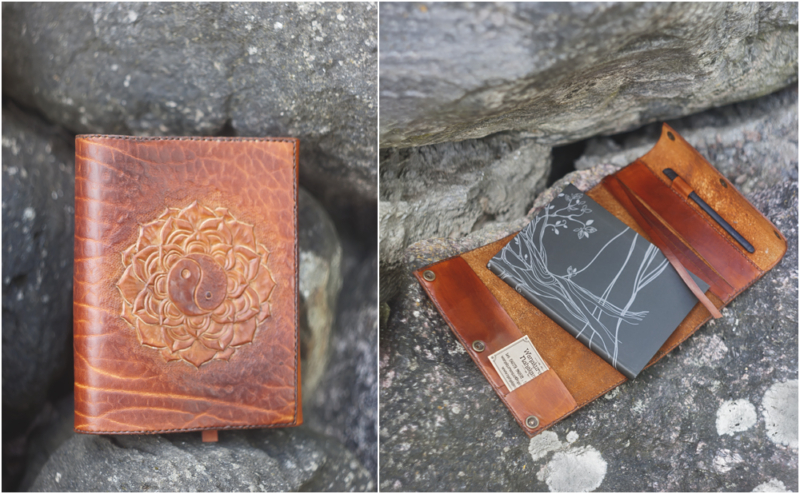 Leather notebook covers with yin yang and mandala