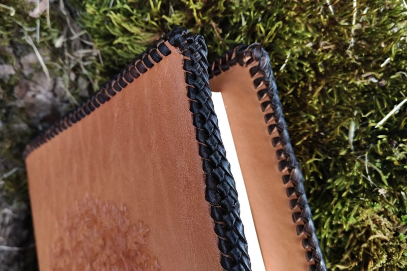 Leather notebook covers with an oak tree - lacing