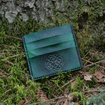 Green double sided card case with celtic knot