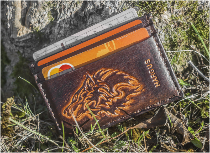 Double sided card case with wolf