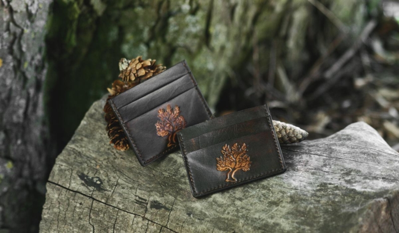 Dark brown double sided leather card cases