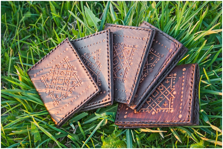 Folded card wallet with folk pattern