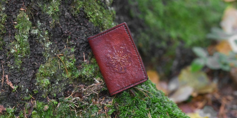 Leather card case, decorated by runes