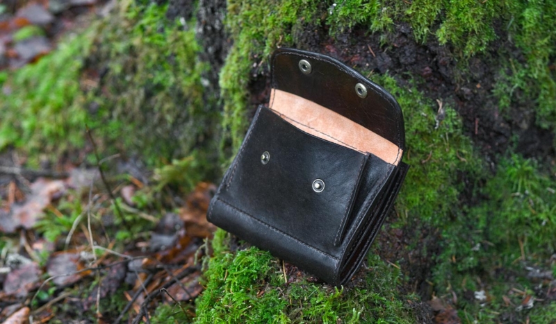 Dark brown leather wallet with grayfish