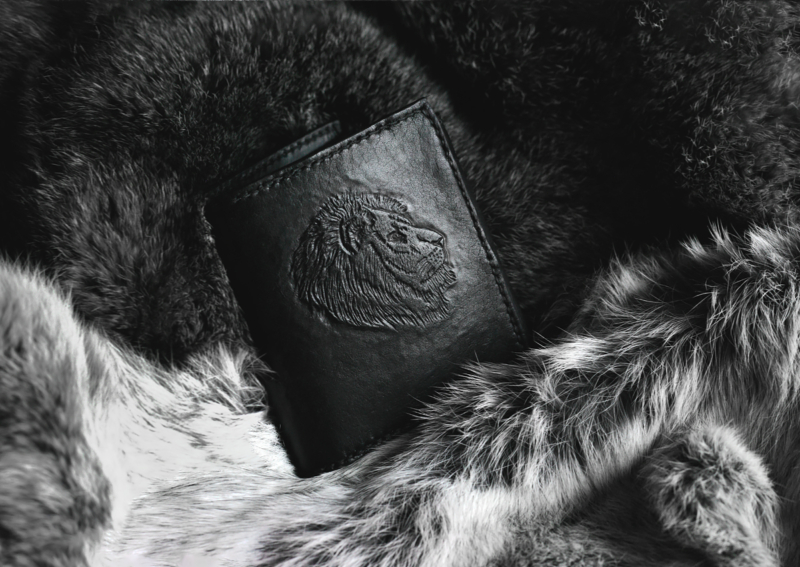 Leather wallet with lion image