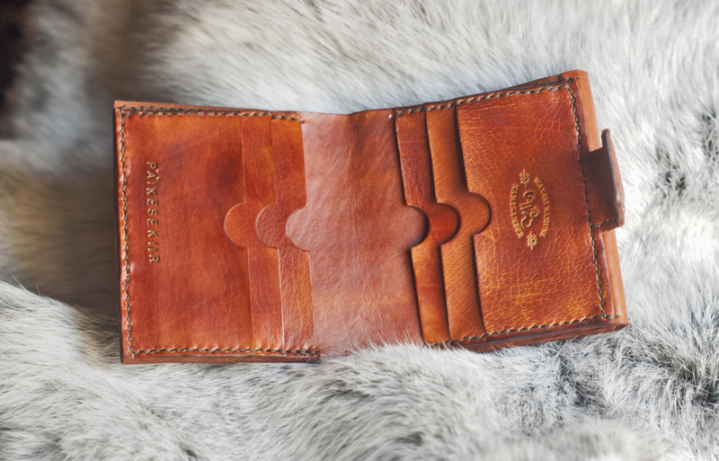 Full grain leather wallet with hand carved folk pattern - inside
