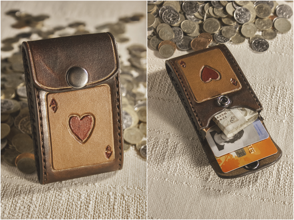 Leather wallet with ace of hearts