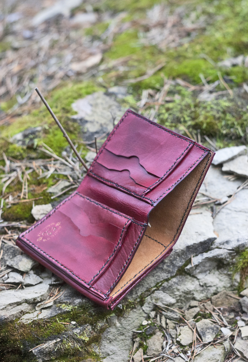 Red leather wallet inside
